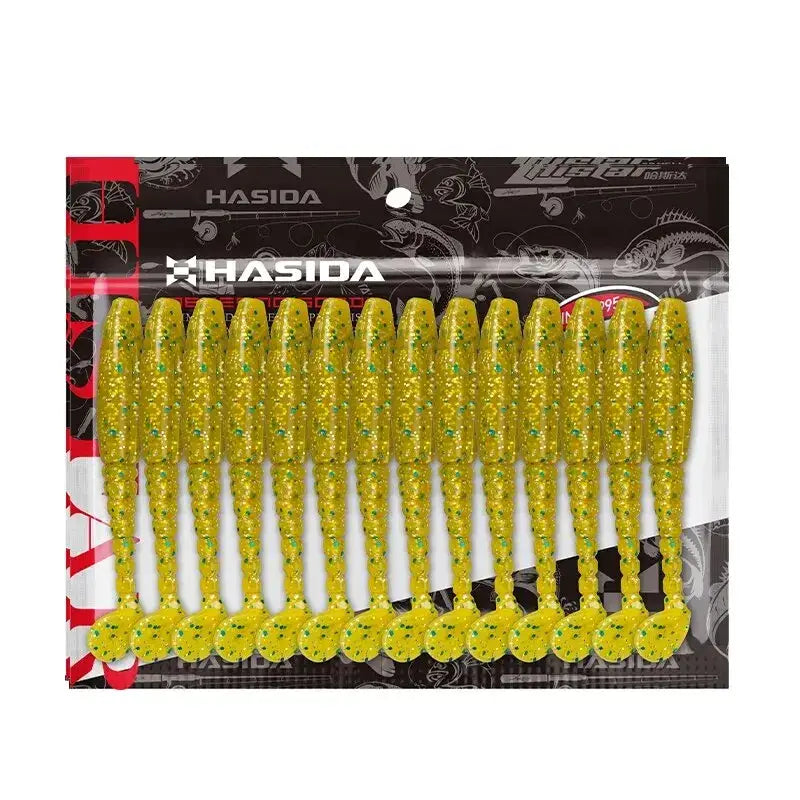 Histar Long T Tail Soft Plastic Worms in Yellow with Glitter for Effective Fishing Lure