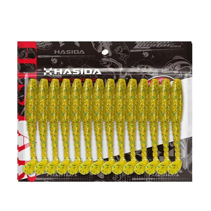 Histar Long T Tail Soft Plastic Worms in Yellow with Glitter for Effective Fishing Lure