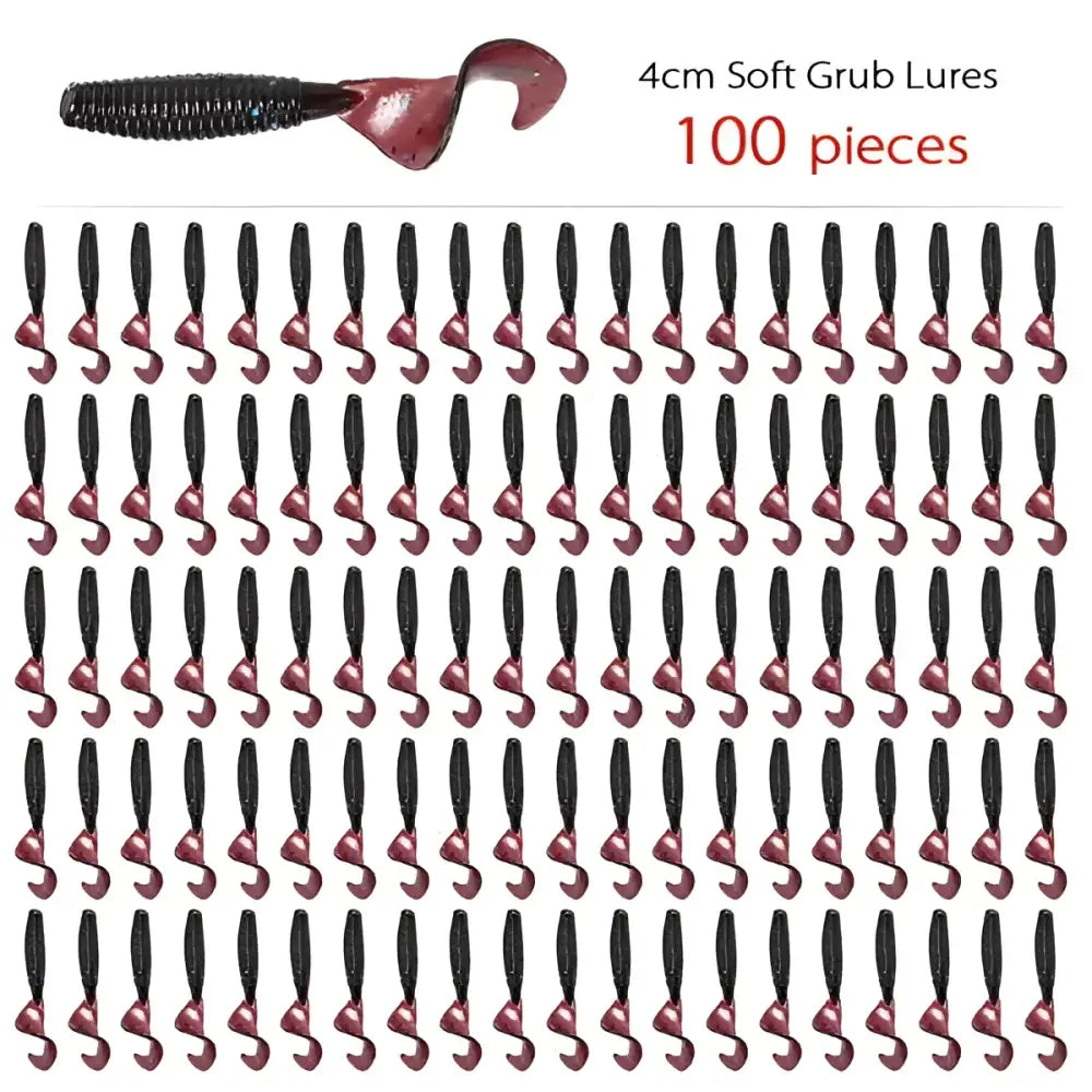 Curly tail fishing lures in a pack of 100 pieces, 4cm soft grub lures for effective fishing