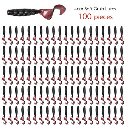 Curly tail fishing lures in a pack of 100 pieces, 4cm soft grub lures for effective fishing