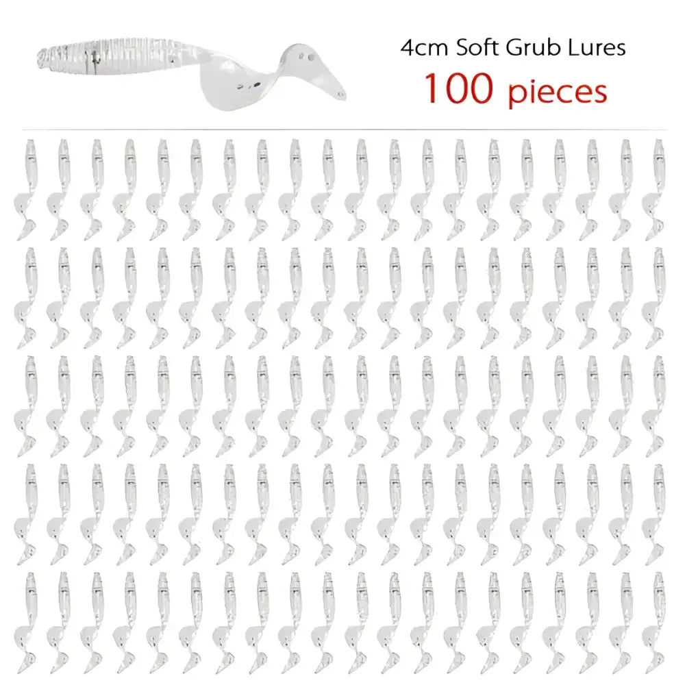 100 pieces of 4cm curly tail fishing lures in translucent design for effective baiting