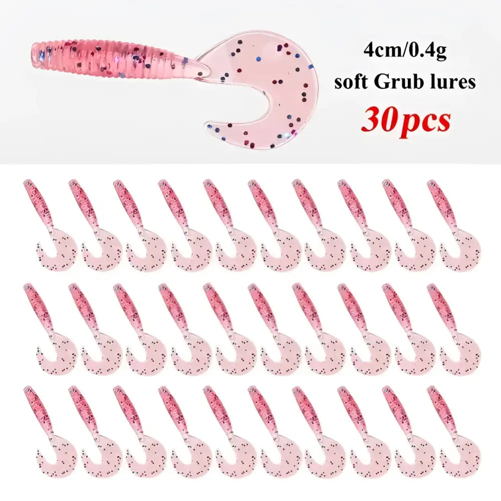 Curly tail fishing lures in pink, 4cm size, 30pcs soft grub lures for effective fishing