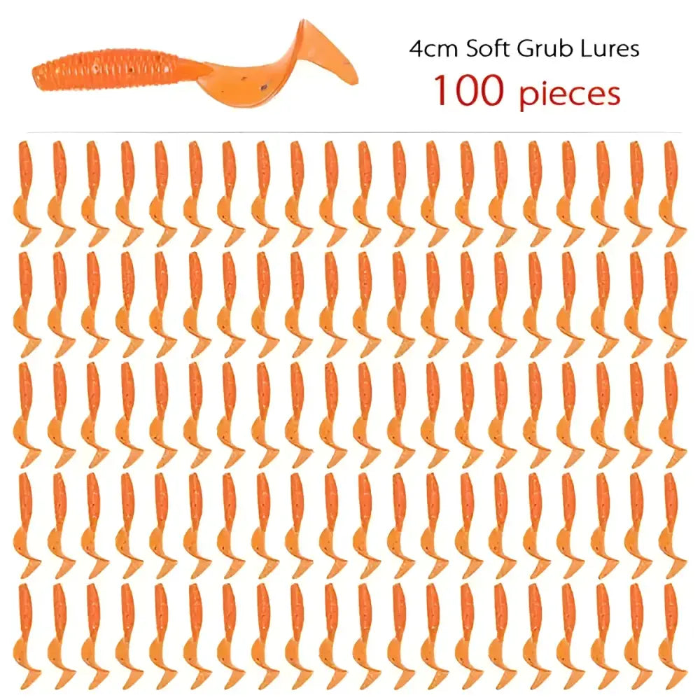 100 pieces of 4cm curly tail fishing lures in vibrant orange for effective fishing