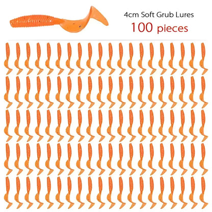 100 pieces of 4cm curly tail fishing lures in vibrant orange for effective fishing