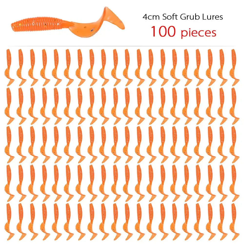 Curly tail fishing lures in orange, 4cm soft grub lures, 100 pieces for effective fishing