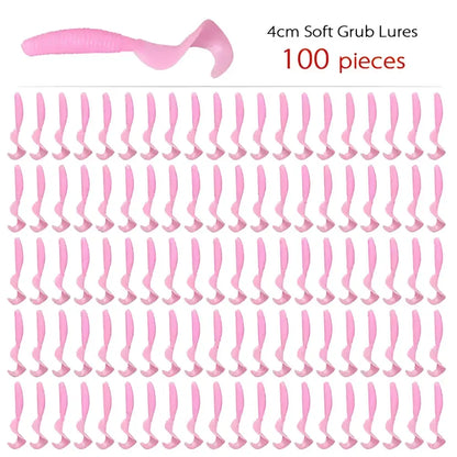 Curly tail fishing lures in pink color, 4cm soft grub lures, pack of 100 pieces for effective fishing
