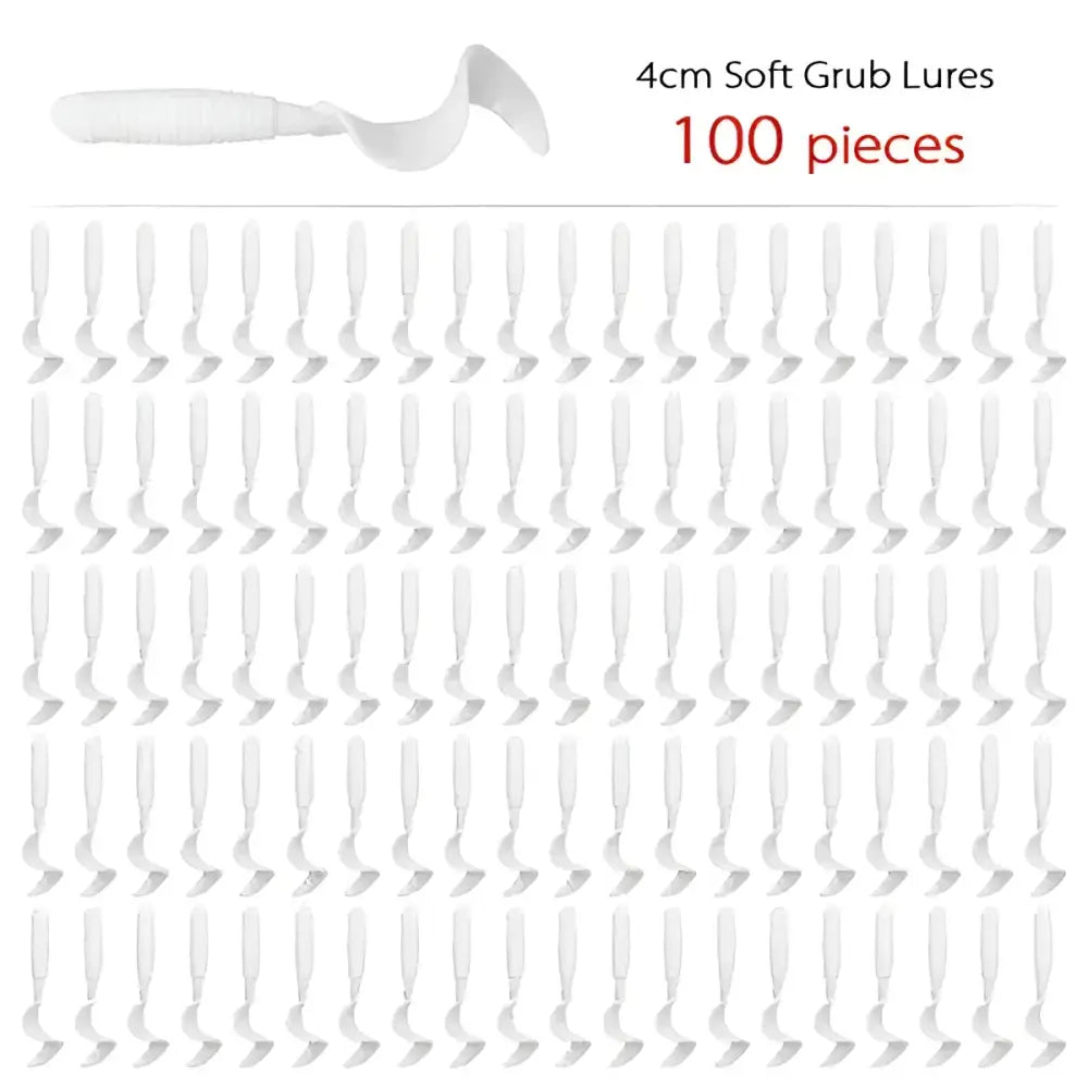 Curly tail fishing lures in white, 4cm soft grub lures, perfect for attracting fish