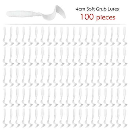 Curly tail fishing lures in white, 4cm soft grub lures, perfect for attracting fish