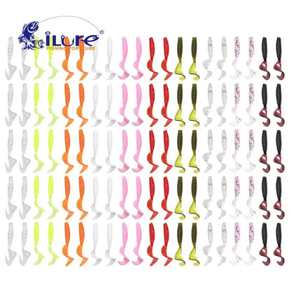 Assorted curly tail fishing lures in multiple colors and designs for effective angling