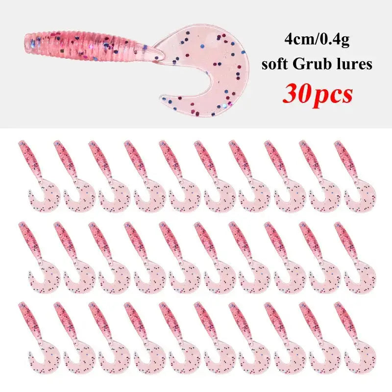 30PCS 4cm soft grub curly tail fishing lures in pink with glitter for attracting fish