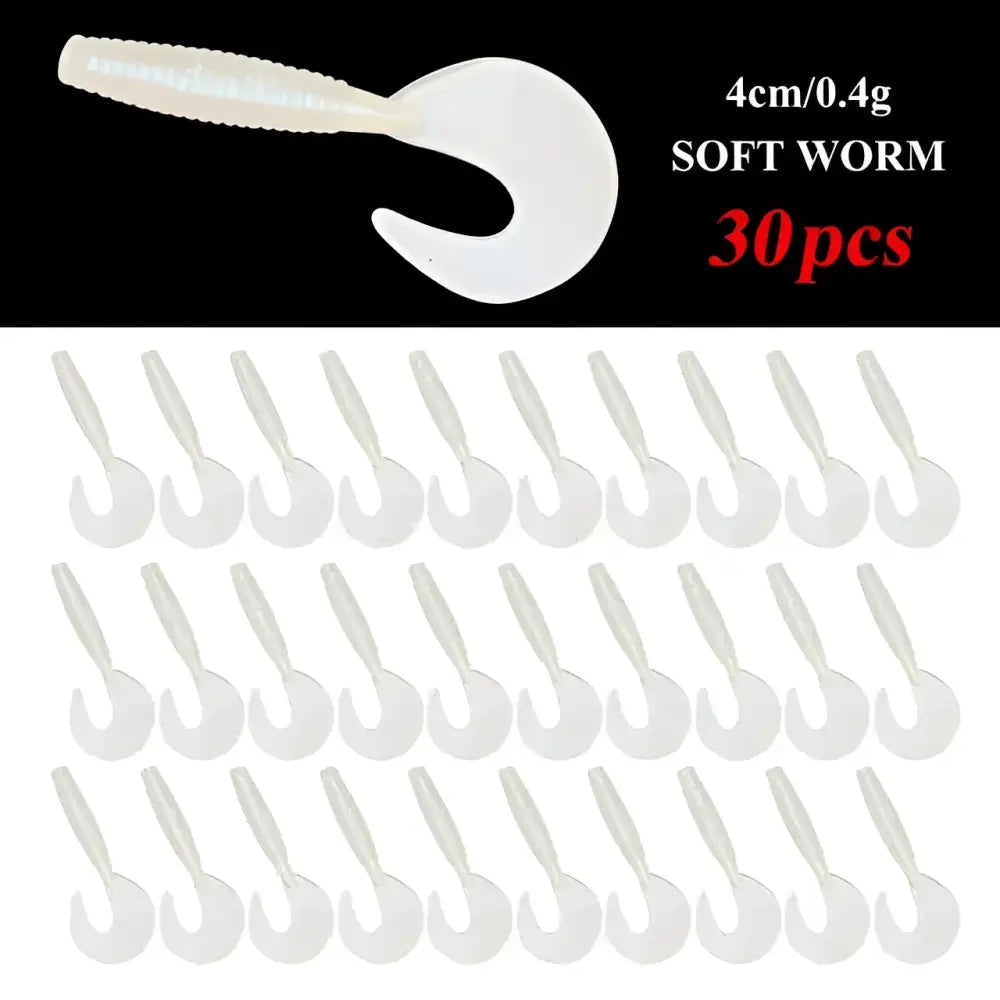 Curly tail fishing lures, 4cm soft worm design, pack of 30 for effective fishing