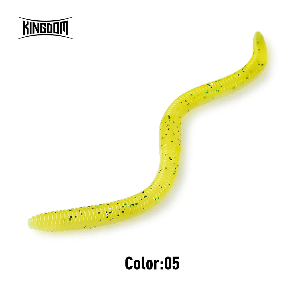 Kingdom Earthworm Soft Lure in Yellow with Sparkles, ideal for attracting fish