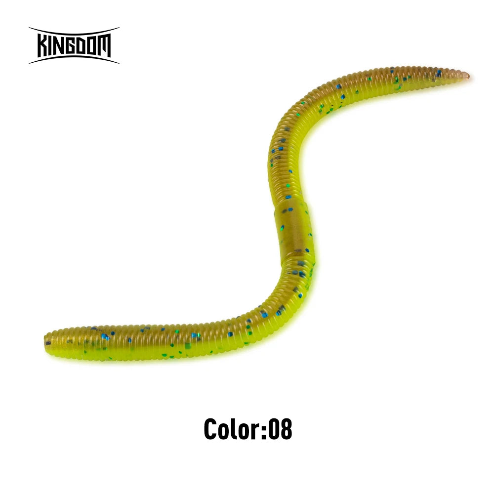 Kingdom Earthworm Soft Lure in bright yellow color with blue specks for effective fishing