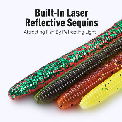 Kingdom Earthworm Soft Lure with Built-In Laser Reflective Sequins to Attract Fish
