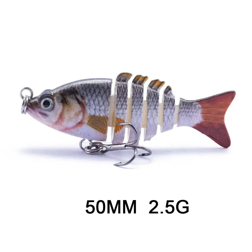 Lifelike multi jointed fishing bait designed for realistic movement in water, measuring 50MM and weighing 2.5G