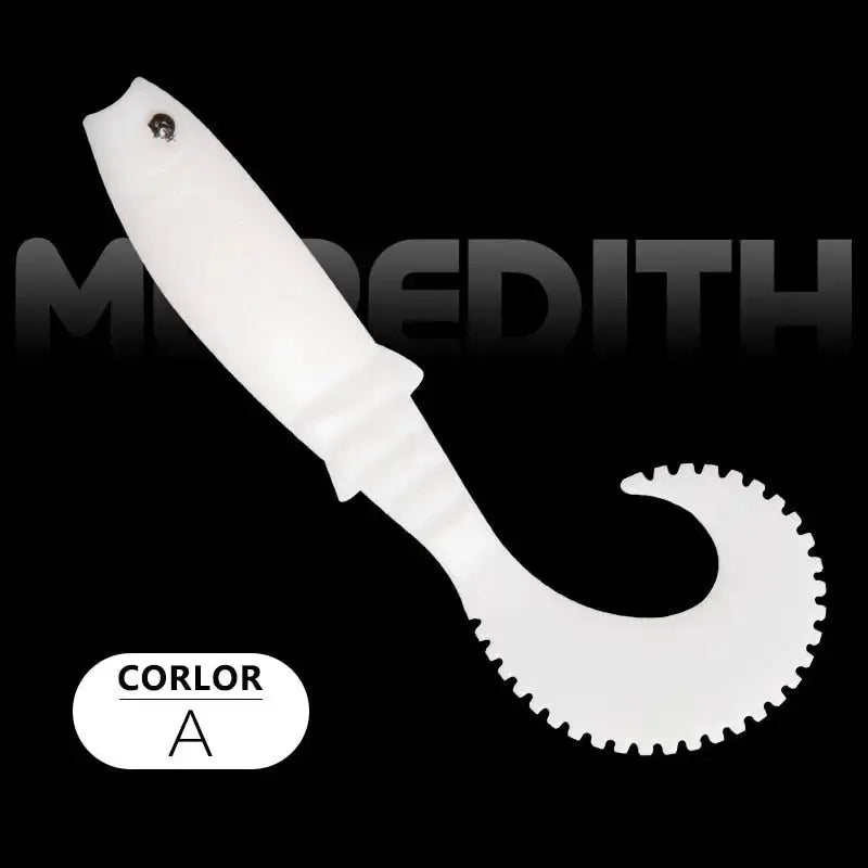 Meredith Cannibal Curved Tail Lure in white with serrated tail for effective fishing