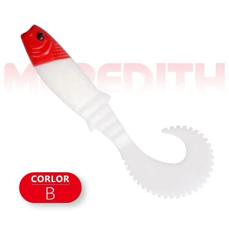 Meredith Cannibal Curved Tail Lure in White and Red for Attracting Freshwater Fish