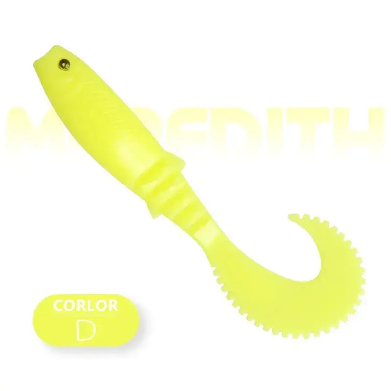 Bright Yellow Meredith Cannibal Curved Tail Lure for effective fishing in freshwater and saltwater
