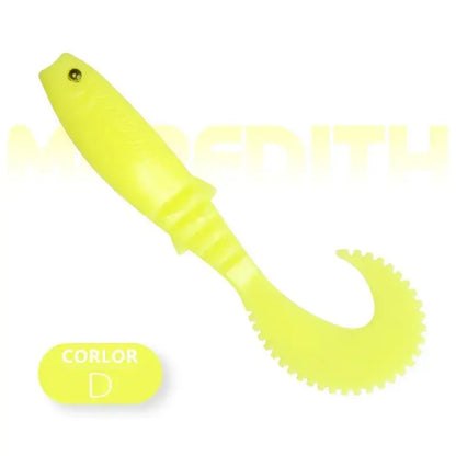 Bright Yellow Meredith Cannibal Curved Tail Lure for effective fishing in freshwater and saltwater