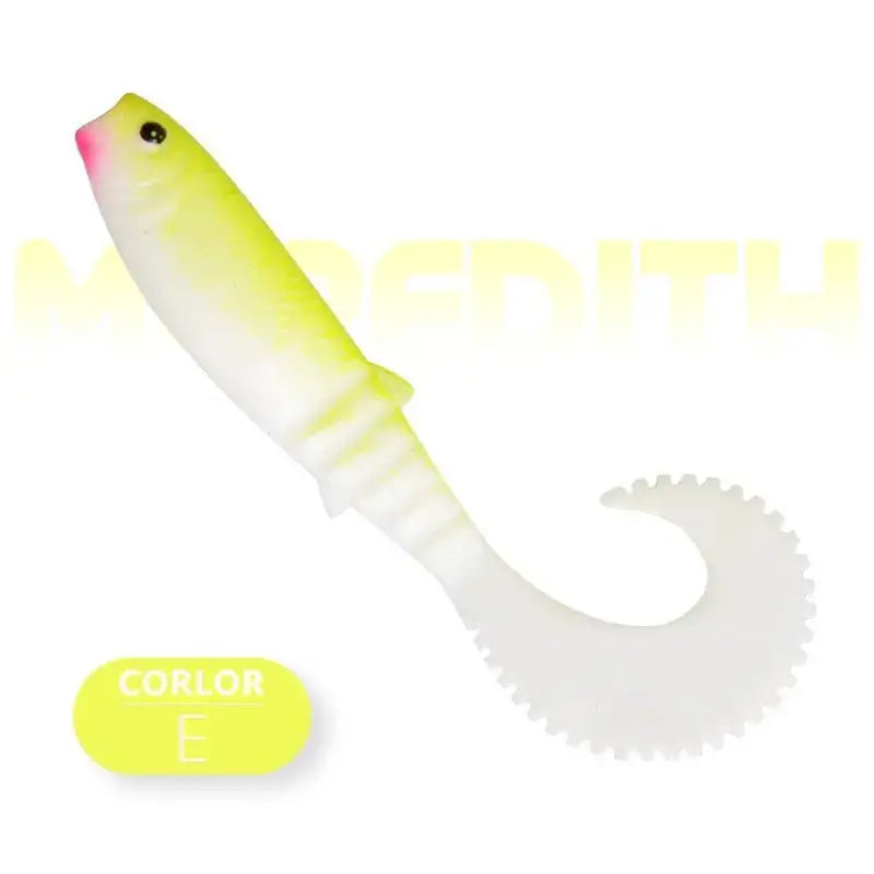 Meredith Cannibal Curved Tail Lure in Yellow with a soft texture designed for effective fishing