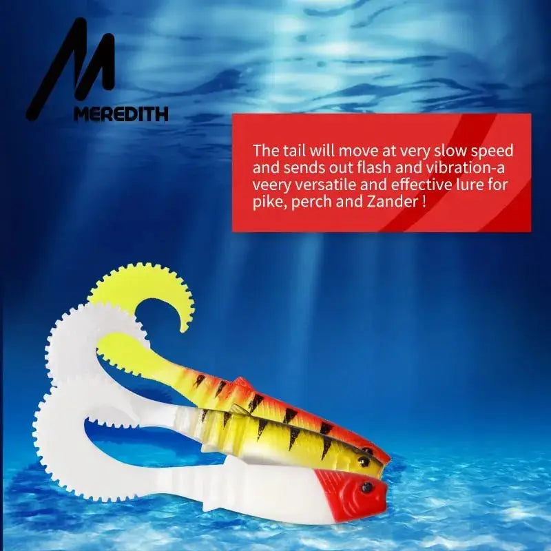 Meredith Cannibal Curved Tail Lure designed for pike, perch, and Zander with vibrant colors and effective movement