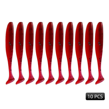 Set of 10 Meredith Easy Shiner lures in red, perfect for attracting various fish species.