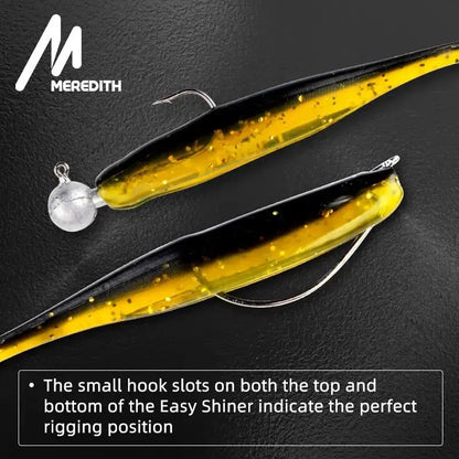 Meredith Easy Shiner lures featuring clear hook slots for optimal rigging positions