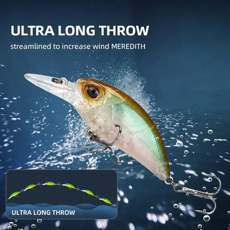 Meredith M65 Crankbait fishing lure designed for ultra long throw with streamlined shape for distance casting
