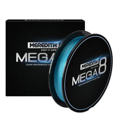 Meredith Mega 8x fishing line in a spool, packed for optimal casting and durability for anglers