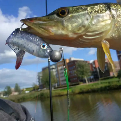 A fisherman holding a catch while using Meredith Mega 8x fishing line with a fishing lure.