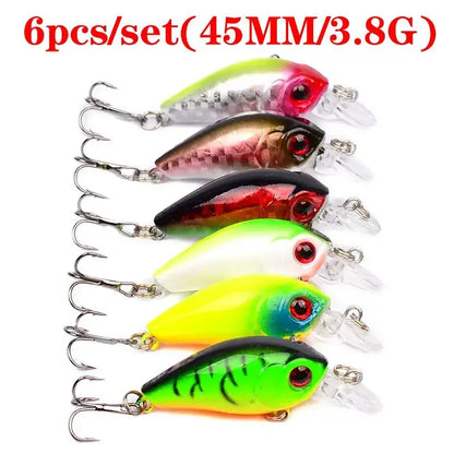 Multi-color-style lure selection featuring 6 fishing lures each 45MM with realistic designs and hooks