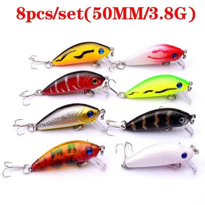 8-piece set of multi-color-style lure selection for fishing with different color patterns and sizes