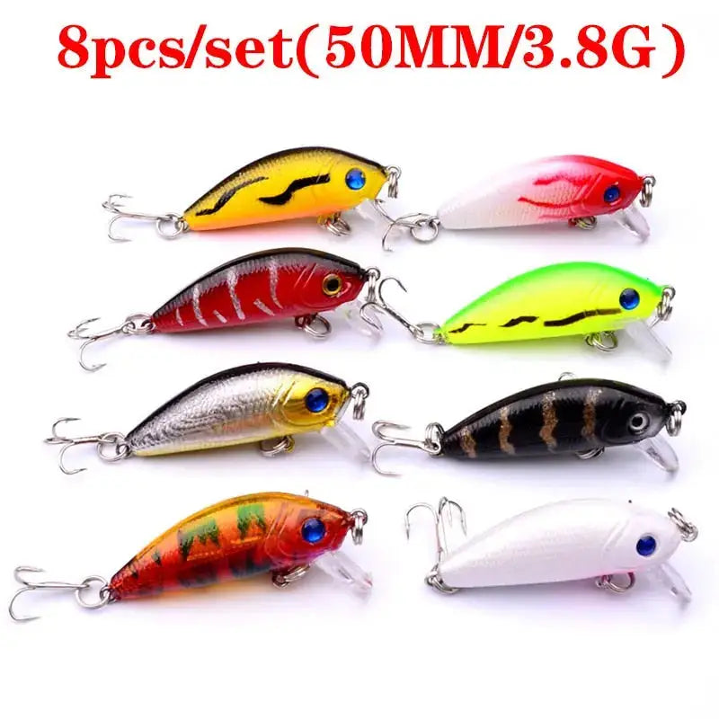 Multi-color-style lure selection featuring 8 different fishing lures, each 50MM in length