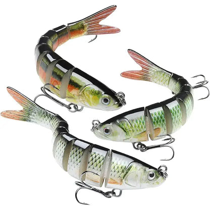 Multi jointed rainbow lure set featuring three lifelike designs for effective fishing