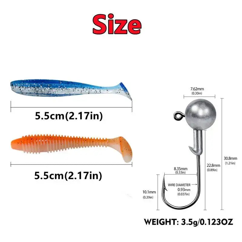 Size chart for pink paddle tail swimbait showing dimensions and weight details