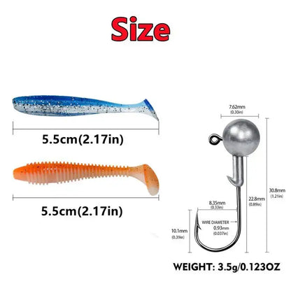 Size chart for pink paddle tail swimbait showing dimensions and weight details