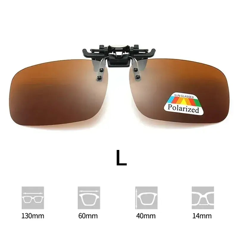 Polarized clip-on sunglasses for fishing, fitting various eyewear sizes with a sleek design