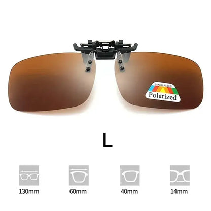 Polarized clip-on sunglasses for fishing, fitting various eyewear sizes with a sleek design