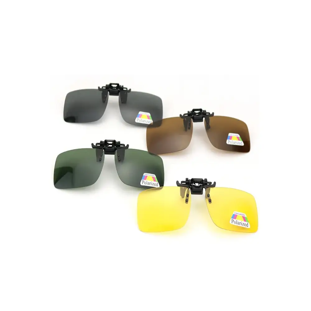 Polarized clip-on sunglasses set in various colors for enhanced fishing vision