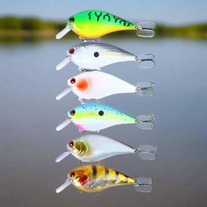 Set of premium crank bait fishing lures in various colors and designs for effective fishing