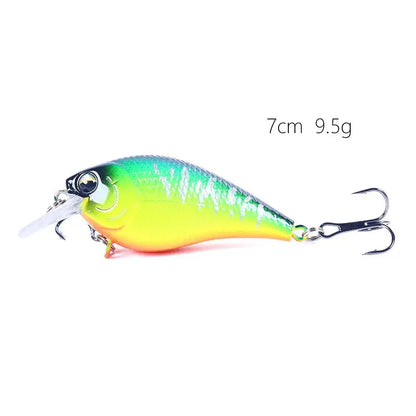 Premium crank bait fishing lures in bright green and yellow color with sharp hooks for effective fishing