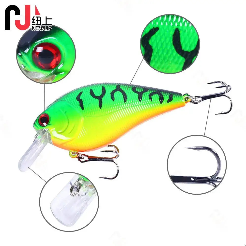 Premium crank bait fishing lures in bright green and yellow with realistic eye detail