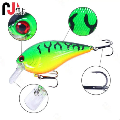Premium crank bait fishing lures in bright green and yellow with realistic eye detail