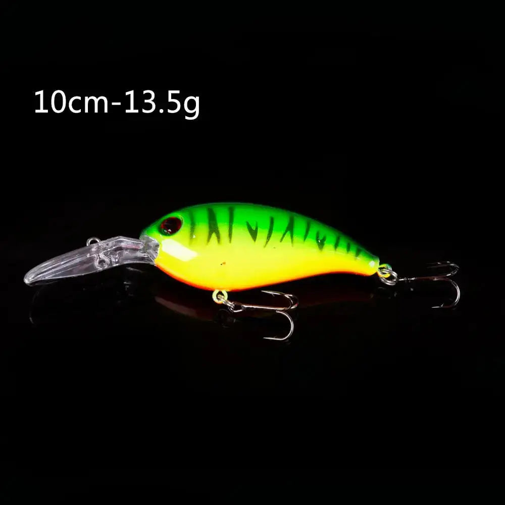 Premium crank bait fishing lures in bright green and yellow with sharp hooks and 10cm length