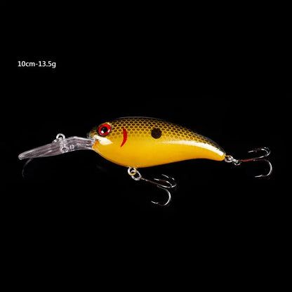 Premium crank bait fishing lures in yellow with red eyes, ideal for attracting various fish