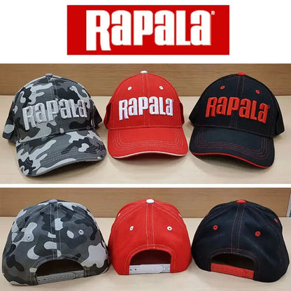 Rapala camo fishing hat in gray and black with adjustable straps for outdoor enthusiasts