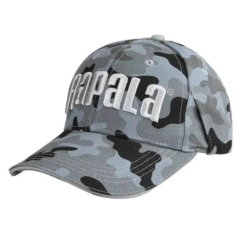 Rapala camo fishing hat in gray and black camouflage design for outdoor anglers