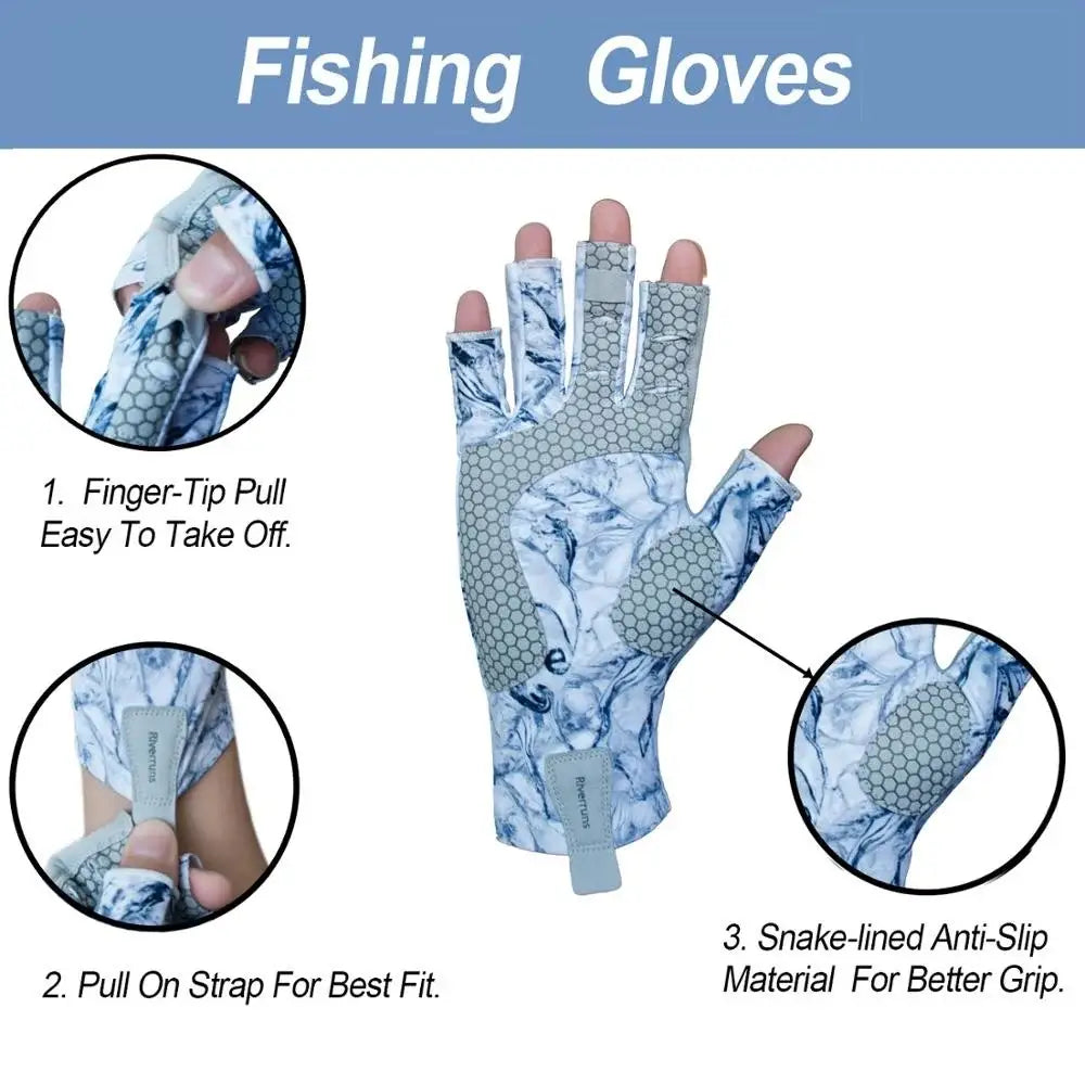 Fingerless fishing gloves with anti-slip material and easy pull design for comfortable fishing use