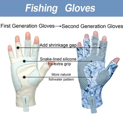 Comparison of first and second generation fingerless fishing gloves with enhanced grip and fish pattern