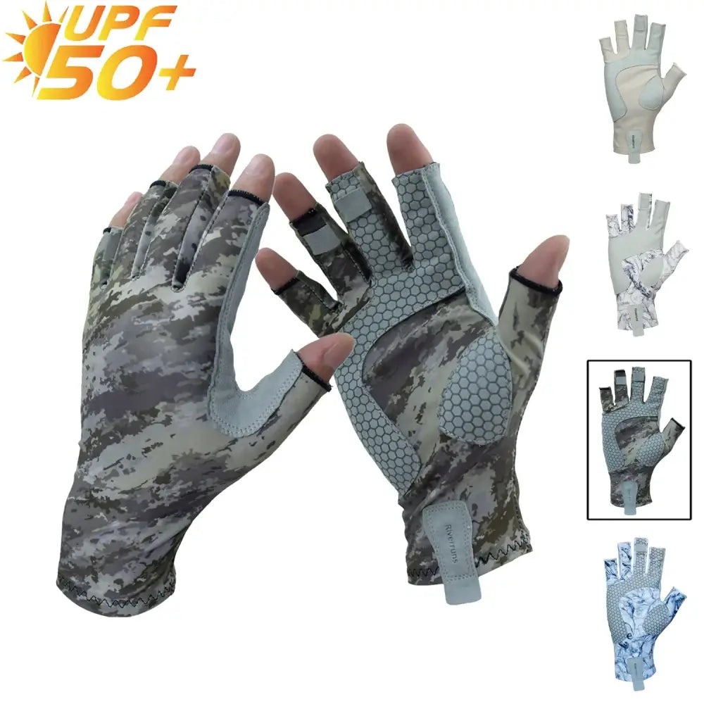 Fingerless fishing gloves with UPF 50+ protection for outdoor anglers and enhanced grip